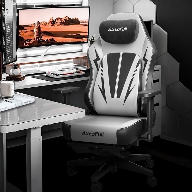 AutoFull C3 Pro Gaming Chair With 3D Headrest & Advanced Lumbar support (Silver & Black)