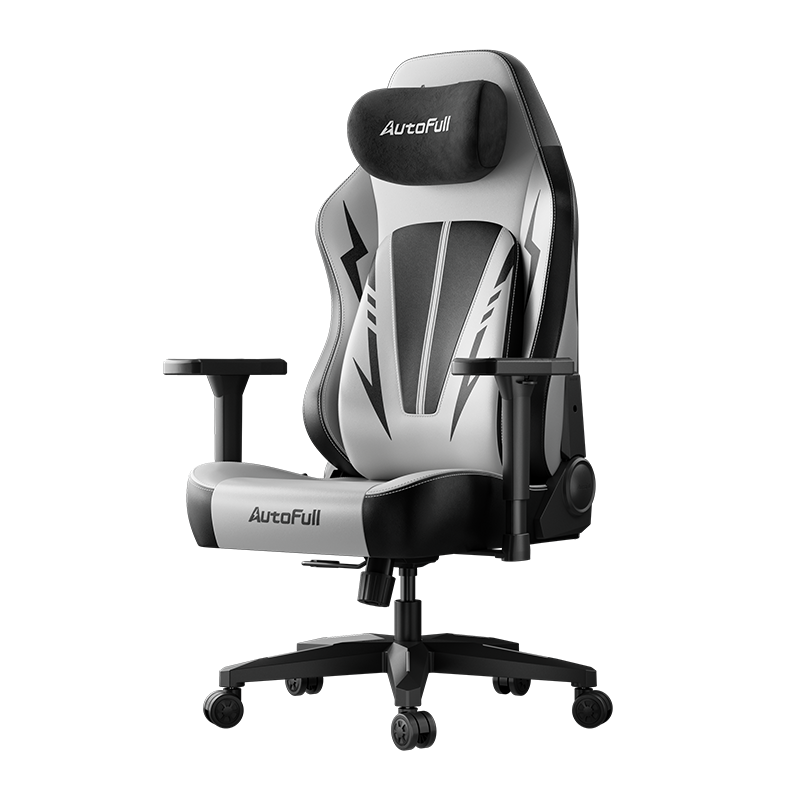 AutoFull C3 Pro Gaming Chair With 3D Headrest & Advanced Lumbar support (Silver & Black)